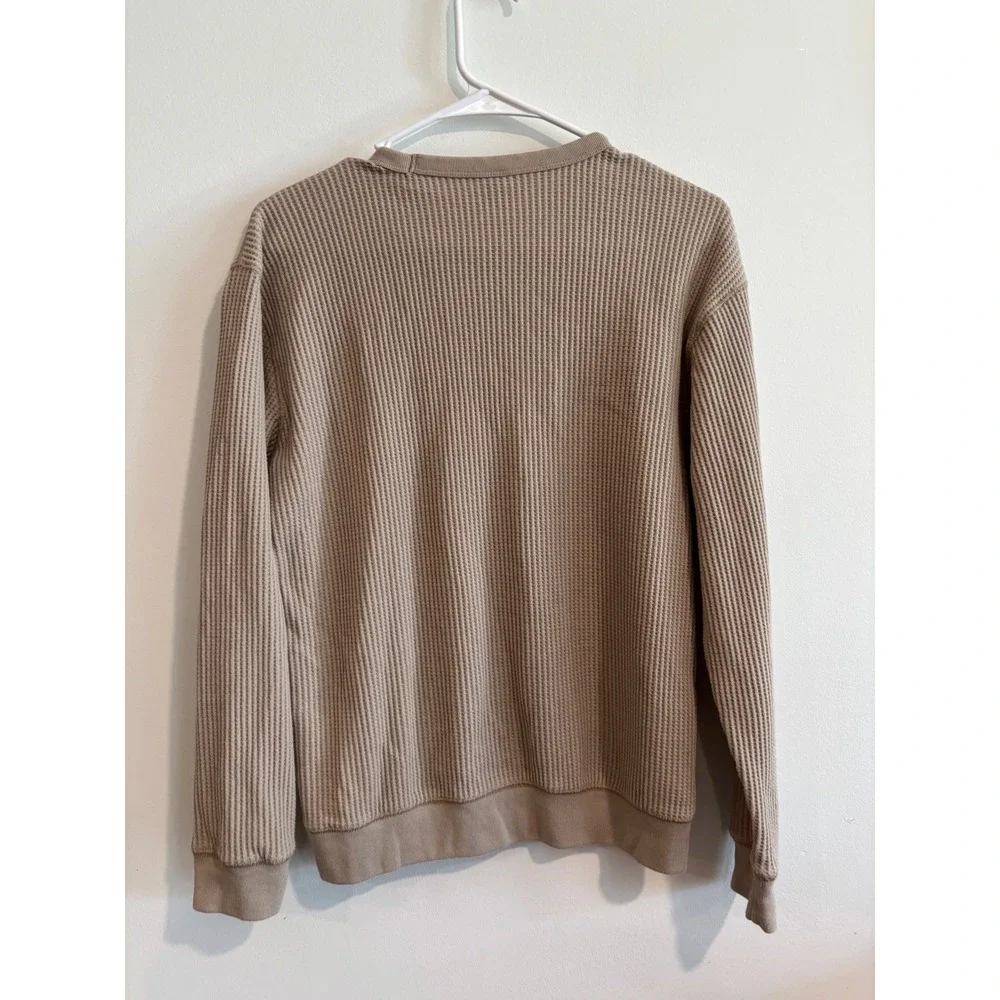 Old Navy Waffle Knit Thermal Long Sleeve boys XL 14-16 Tan Crewneck Top‎